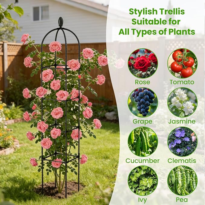 2 Pack Garden Obelisk Trellis for Climbing Plants, 71" Rustproof Metal Tower Plant Support Cages, Rose Trellis for Tomato Potted Flowers Vegetables Vines, Indoor Outdoor Garden Patio