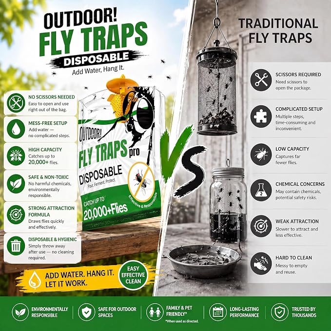 9 Pack Fly Traps Outdoor Hanging, Portable Disposable Fly Catcher, Add Water Outdoor Flying Insect Trap Fly Traps for Patio, Backyard, Ranch & Garbage Areas