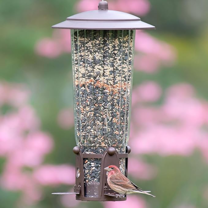Perky-Pet Squirrel-Be-Gone Max Bird Feeder with (4) Flexport Feeding Stations - Squirrel-Proof Metal Hanging Feeder for Outdoors, Weight-Activated Ladder-Style Perches, 4lb Seed Capacity, 334-1SR