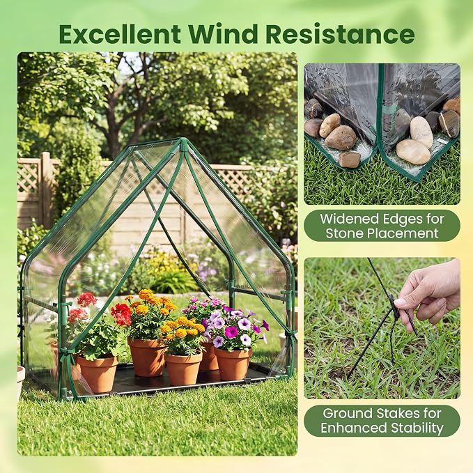 Giantex Mini Greenhouse, Outdoor Portable Green House with Sturdy Metal Frame, Ground Stakes & Wind Ropes, Clear Tent Small Greenhouse for Indoor Outdoor Plants (36"x20"x34")