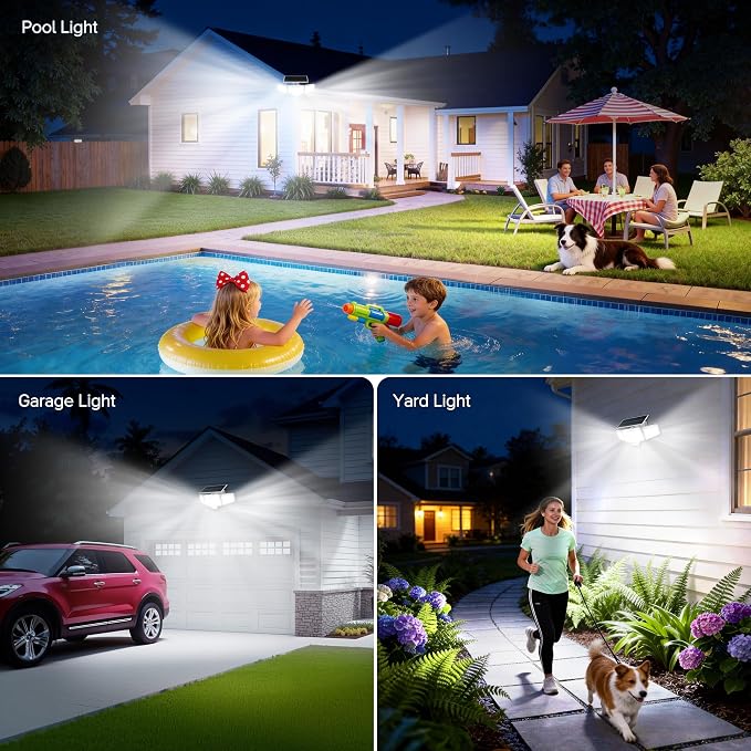 2026 White Motion Sensor Solar Lights Outdoor, 4000LM Solar Flood Lights with Dual PIR & Curved 300° Wide Beam, Larger 3500mAh Adjustable Solar Security Spot Lights Waterproof for Yard-4Pack