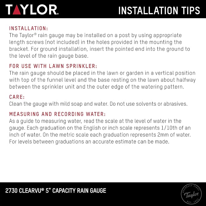 Taylor ClearVu Rain Gauge, Clear (Pack of 2)