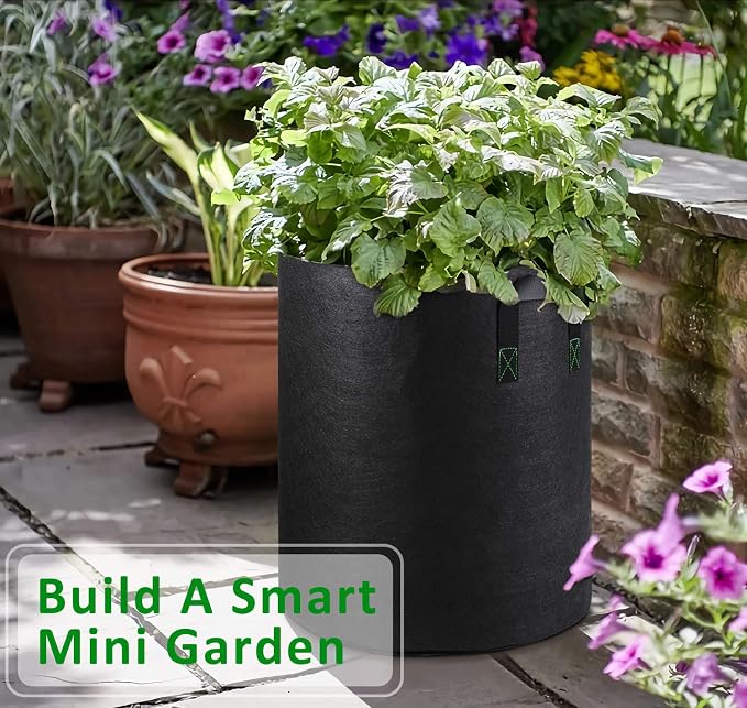 iGarden Grow Bags Tall, 5 Gallon Grow Pots 6 Pack with Handles, Heavy Duty 280G Thickened Nonwoven Fabric Plant Bag for Vegetables, Black