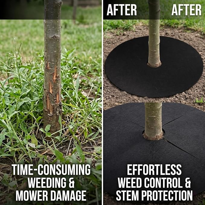 4 Pack 40.15 Inch Non-Woven Tree Mulch Ring - Degradable Tree Protector Mat, Biodegradable & Reusable Tree Mulching Ring for Landscaping, Weed Control, and Root Protection（Black）
