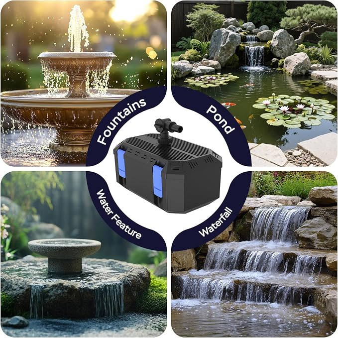 Pond Filter Pump with 4-Stage Filtration System | 25W 400GPH Submersible Pond Pump | Pond Filter Box for 200-350 Gal Outdoor Koi Fish Pond, Garden, Fountain, Waterfall & Water Feature