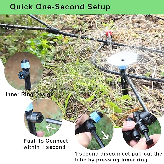250FT Drip Irrigation System for Garden - 50FT 1/2" Main Tube & 200FT 1/4" Branch Tubing, Brass Splitter, Quick Connect Design, Perfect for Outdoor Plants, Raised Beds, Greenhouses