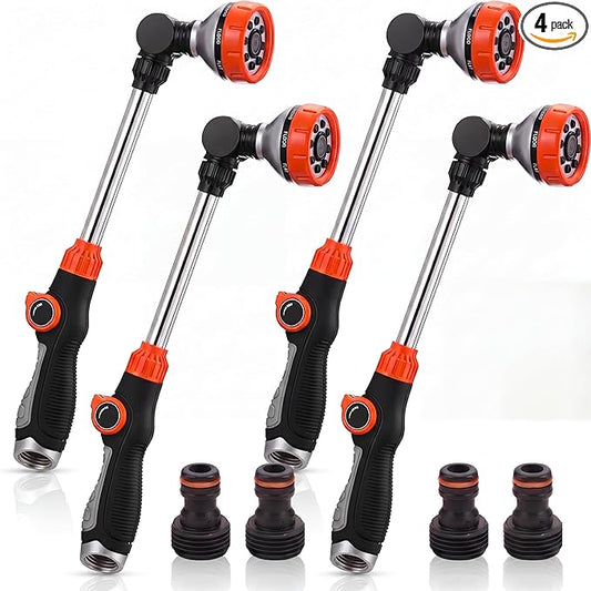 Hushee 4 Pack 18.5-Inch Metal Watering Wand with 180° Rotating Head, 8 Adjustable Spray Patterns & Thumb Control Nozzle – Perfect for Hanging Baskets, Shrubs & Plants, Durable Garden Hose Sprayer