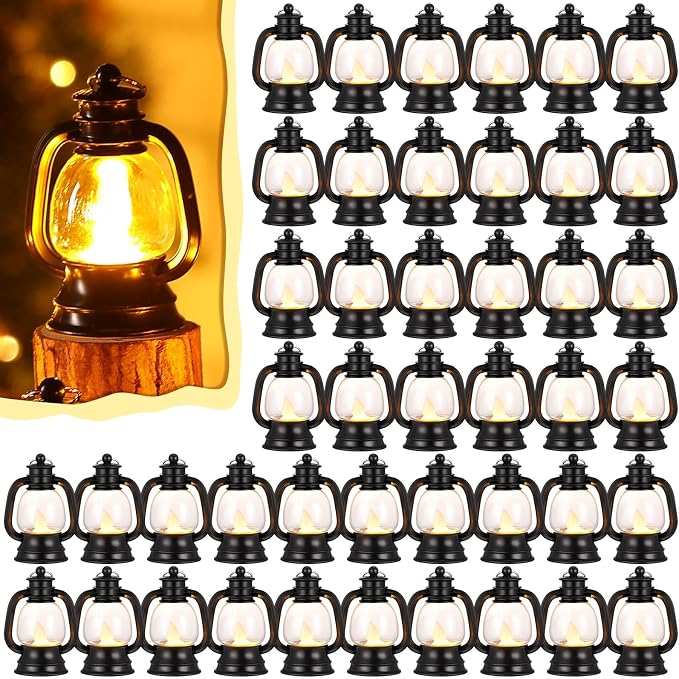 Ferraycle 120 Pcs Mini Lantern Decor 4 Inch Western Lantern Table Centerpiece Small Vintage Camping Hanging Lamp Ornaments Bulk for Cowboy Cowgirl Wedding Halloween Christmas (4 Inch,Black)
