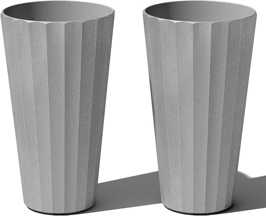 Veradek Column Series 26" Tall Outdoor Planter for Porch & Patio | Durable Plastic-Stone Material w/Shelf | Modern Décor for Plants & Flowers