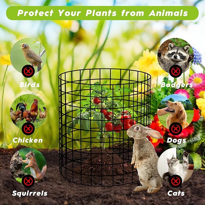 10 Pack Plant Protectors from Animals Wire Plant Protector Cage to Keep Animals Out with Zip Ties & Stakes, 30 Panels Bendable Metal Mesh for Flowers Vegetables