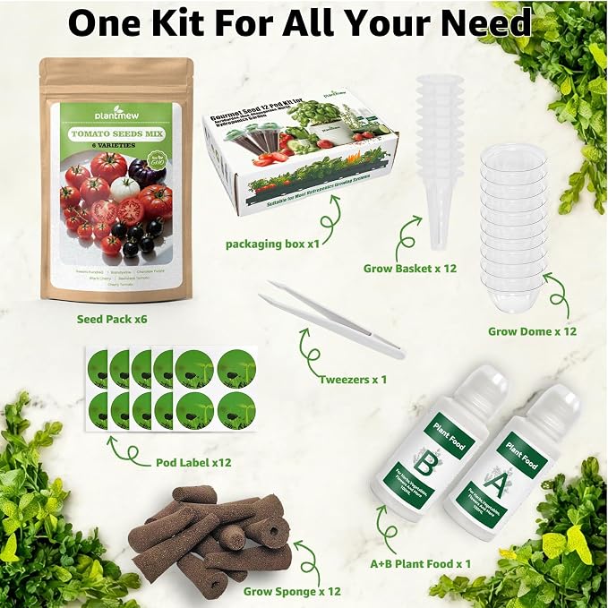 12 Pods Tomato Green Seed Pod Kit for AeroGarden, Ahopegarden Hydroponics Growing System, 3300+ Seeds of Cherry Tomato, Beefsteak, Black Cherry, Cherokee Purple, Sweet Million, Brandywine