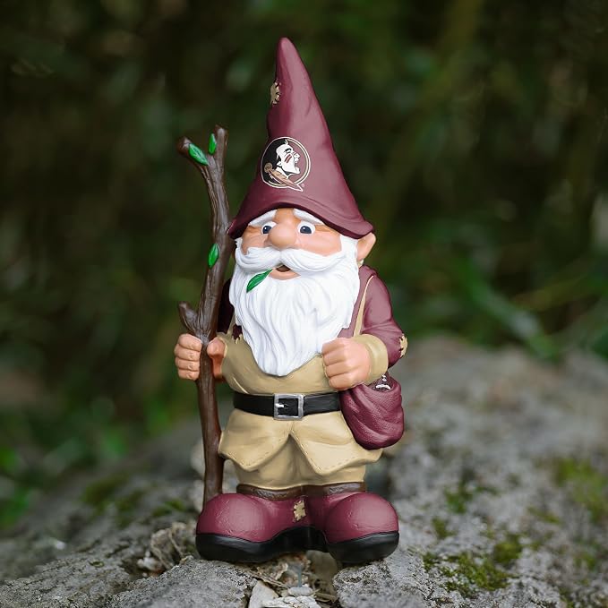 FOCO NCAA Unisex-Adult NCAA College Team Logo Holding Stick Garden Statue Outdoor Gnome