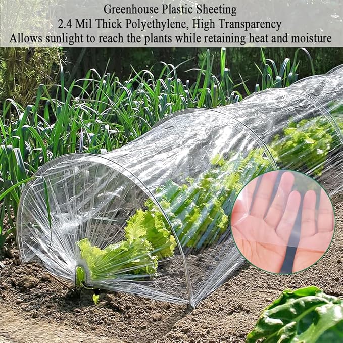 10x25 Ft Clear Plastic Floating Row Cover Freeze Protection, 2.4 Mil Polyethylene Plant Cover for Farm, Vegetable, Garden Beds, Greenhouse Plastic Sheeting for Frost Rain Snow Wind Against