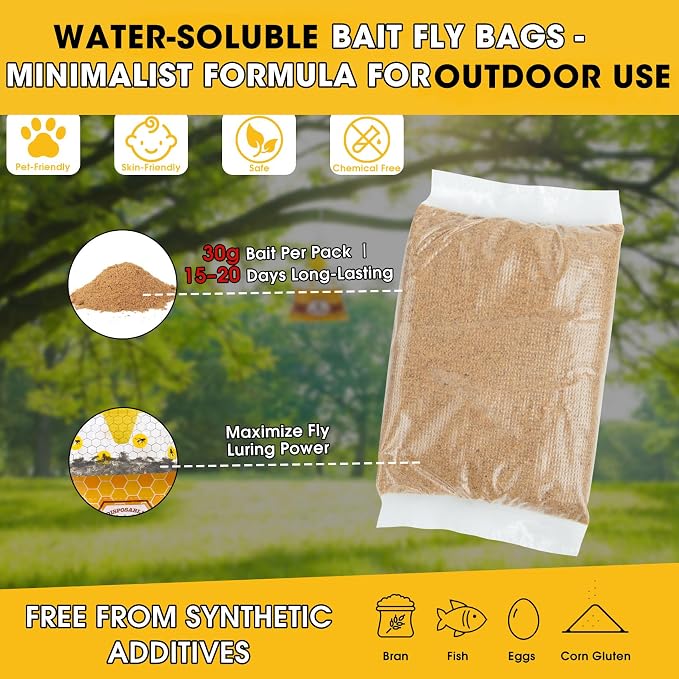 4 Pack Fly Traps Outdoor Hanging for Patio, Flies Bags Outdoor Disposable with 30g Bait, Bug Fly Hunter Catcher Killer Control for Barn Horse Ranch Chicken Coop