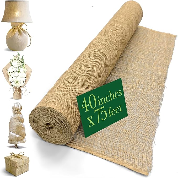 Burloptuous 40" x75 Feet Gardening Burlap Fabric Roll - Burlap Tree Wrap, Weed Barrier, Erosion Control, Aisle Runner, Multipurpose Natural Jute Fabric, High Density Material