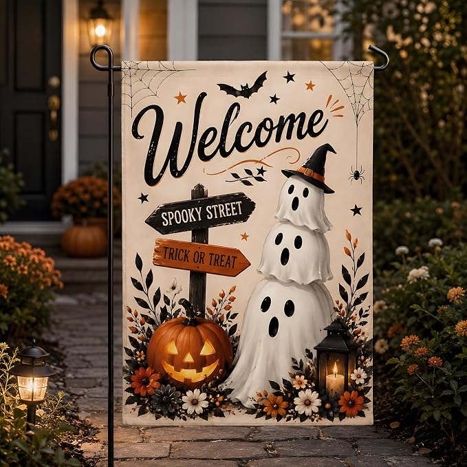 Halloween Party Decorations - Welcome Garden Flag | Halloween Decorations for Outdoor Indoor Outside - Trick or Treat Banner Decor for Garden Porch Patio Lawn Yard Party Favors Supplies