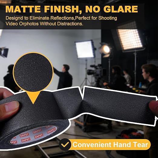 8 Pack Black Gaffers Tapes 2 Inch x 30 Yards x 11 Mil - Pro Black Gaff Tape - Waterproof, No Residue, Non-Reflective, Easy Tear - Photography, Filming Backdrop, Stage, Production (240 Yards in Tatal)