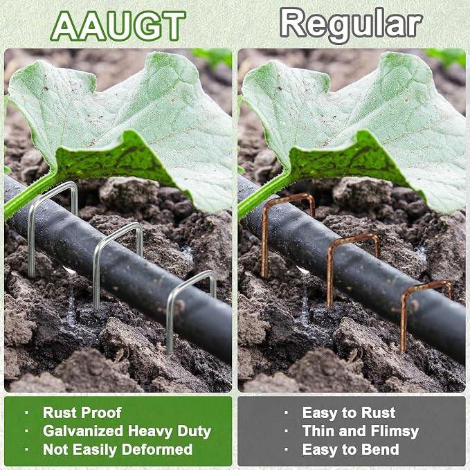 AAGUT Garden Stakes Pins, Landscape Staples 200 Pack 6 Inch 11-Gauge Galvanized Lawn Stake for Dog Fence, Weed Barrier Fabric, Ground Cover, Irrigation Tubing Soaker Hose, Chicken Wire