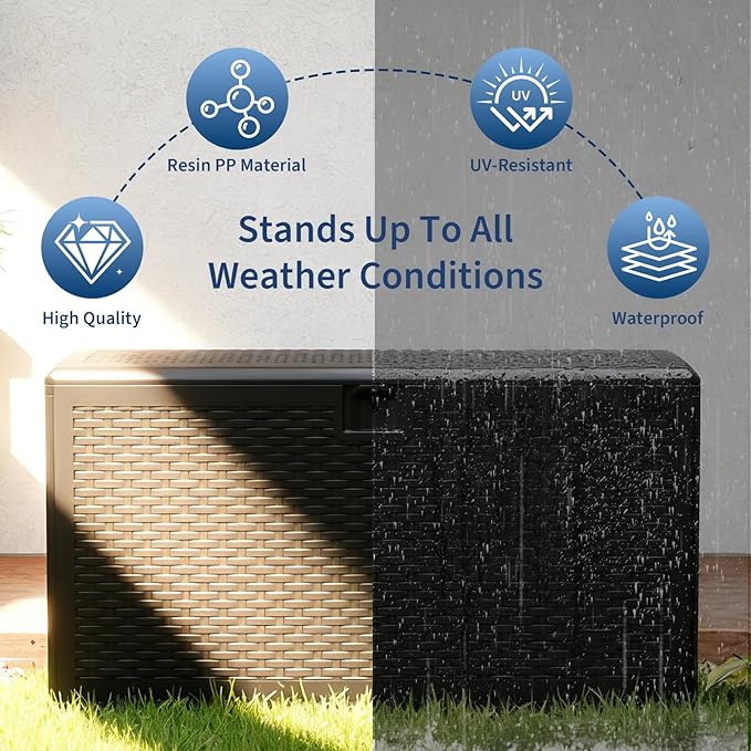 Outdoor Storage Box, 73 Gallon Large Resin Deck Box with Lid, Waterproof & UV-Resistant for Furniture, Outdoor Cushion Storage, Garden Tools & Pool Accessories Storage, Black