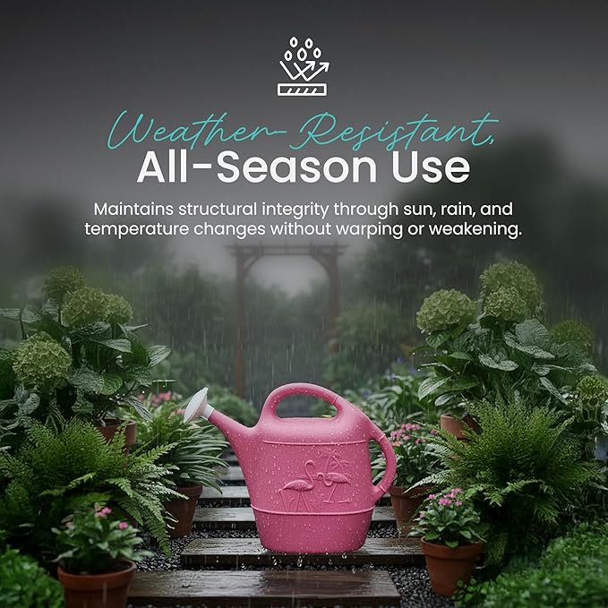 Union Products Watering Can, Flamingo 2 Gallon Plastic Gardening Water Jug with 2 Handles for Garden, Indoor Plants, and Outdoor Flower Pots, Pink