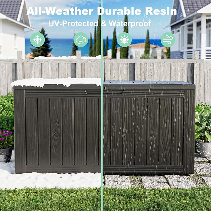 EasyUp 85 Gallon Outdoor Storage Box, Outdoor Deck Boxes for Garden Tools Equipment,Cushions and Patio Storage,Lockable and Resin,Easy to Install(Black)
