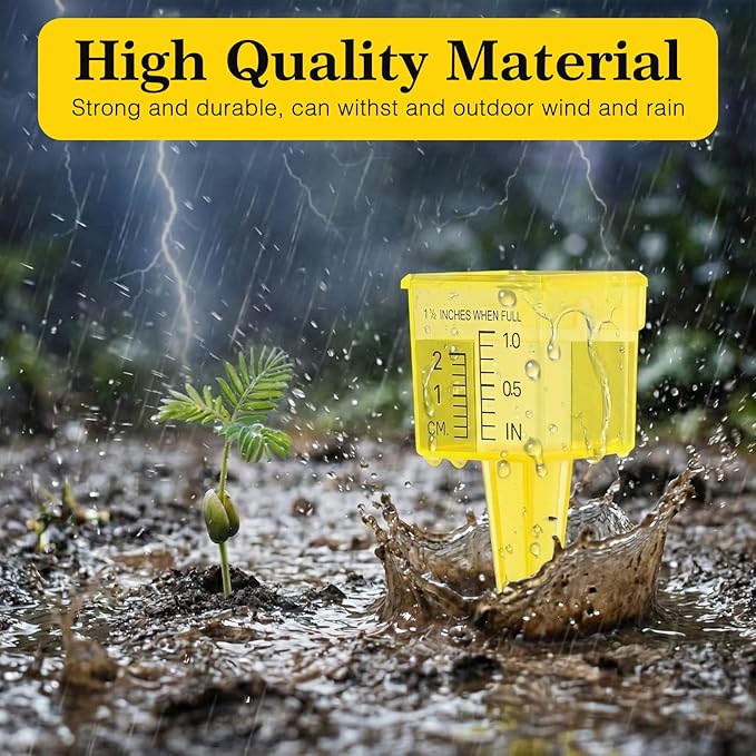 10 Pack Rain Gauges, 1.5" Rain/Sprinkler Gauge for Lawn with Wide Mouth, Accurate Outdoor Rain Gauges Measuring Tool for Yard Garden Deco (Yellow)