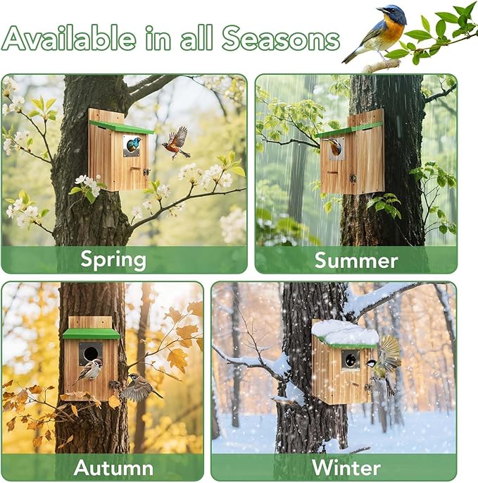Bird Houses for Outside - Cedar Bluebird Houses with Metal Predator Guard, Birdhouse for Wren Bluebirds Finches Swallows, Carbonized Wooden Birdhouse (Assembly Required)