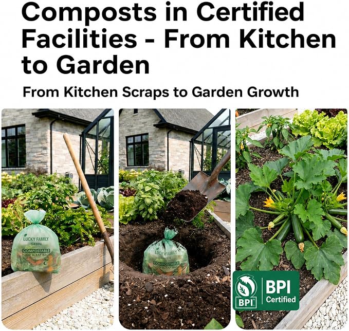 Compostable Trash Bags for Kitchen Compost Bins – 2.6 Gallon Compost Bags for Countertop Bin, Green Compostable Bags, BPI Certified ASTM D6400, Leak-Resistant Food Waste Bags (50 Count)