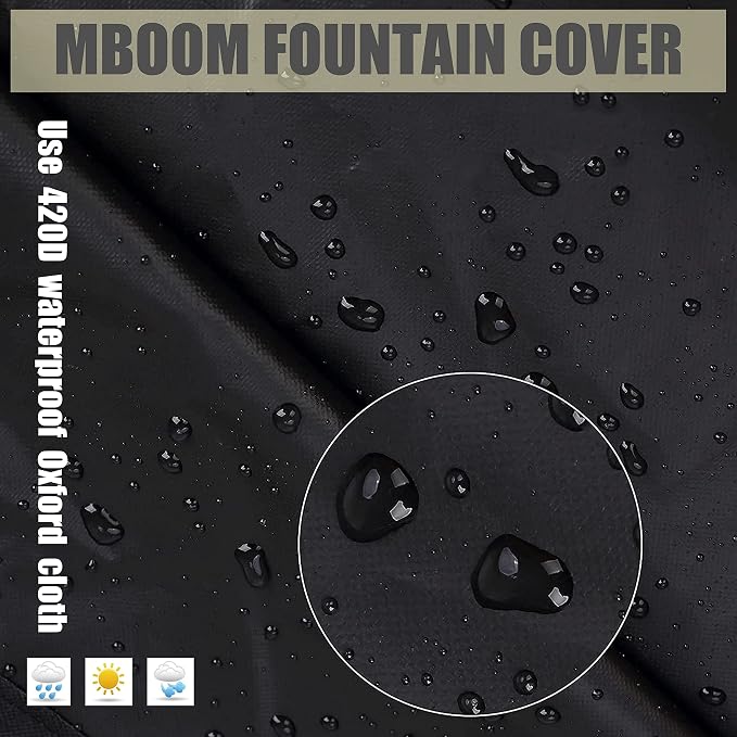 MBOOM Fountain Cover 52"x68", Heavy Duty 600D Oxford Waterproof Windproof & Dustproof Garden Fountain Cover for Winter Protection, Black and Gray Splice for Backyard Patio Use