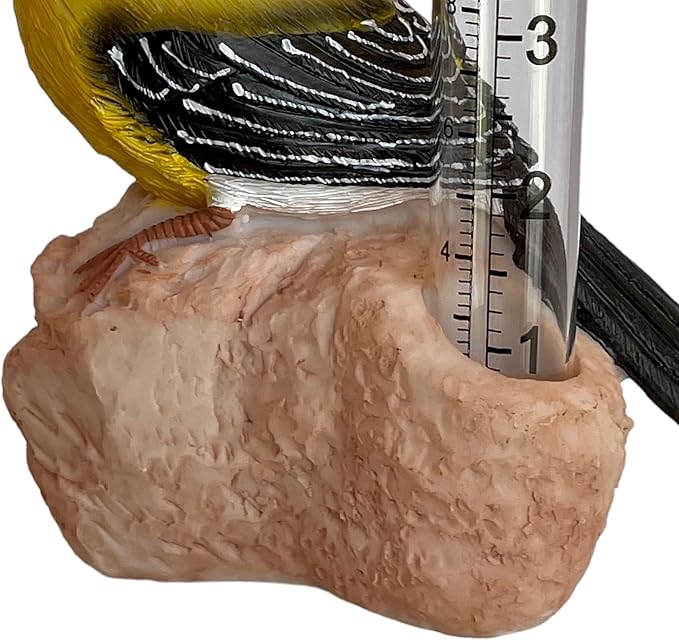 Gift Essentials Goldfinch Decorative Rain Gauge Outdoor - Resin Bird Figurine on Rock Base - Removable Tube Measures Up to 5 Inches of Rainfall - Garden Decor Gift