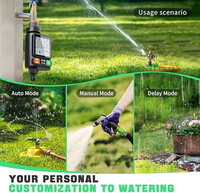 Sprinkler Timer for Garden Hose, Upgrade 10 Programmable Water Timer with Auto Rain Delay, IP54 Waterproof 3.3“ Large LCD Drip Irrigation System Timers for Plant, Yard, Lawns, Outdoor
