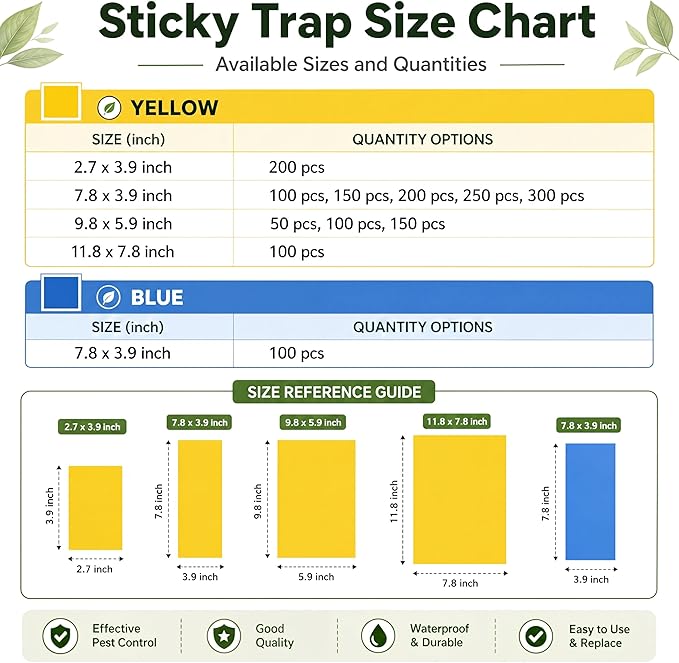 Qualirey 2.7 x 3.9 Inch Small Yellow Sticky Traps for Plant Double Sided Sticky Trap for Gnats with Twist Ties Fly Traps for Fruit Insect Fungus Bugs Indoor Outdoor (200 Pcs)