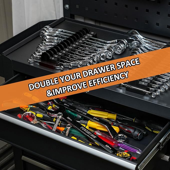 52 pcs Modular Wrench Organizers for Tool Drawers - Wrench Rack with Metric&SAE Labels, Perfect Tool Storage Holder. Gift for Father and Boyfriend (Black)