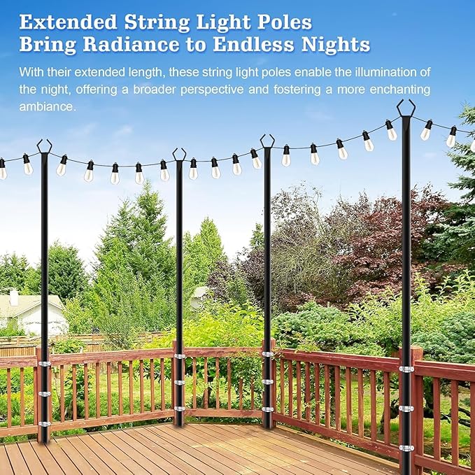 SINLEY 2 Pack String Light Poles,10 Ft Metal Poles with Fork for Outdoor String Lights,Outdoor Light Poles with Fork,Poles/Post/Stand for Outside,Patio,Deck,Backyard,Garden Wedding,Party