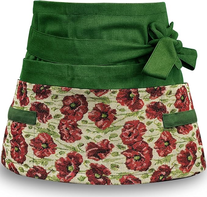 Garden Apron for Woman, Serve Apron Cute, Flora Half Apron with 8 Pockets, Valentines Gift for Mom Wife Girlfriend