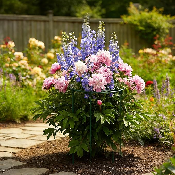 DAYUMKOU 8 Pack Peony Cages and Supports, 14" D x 24" H Plant Supports for Outdoor Plants, Heavy Duty Metal Peony Support Cage Flower Support Rings for Rose Hydrangea Strawberry
