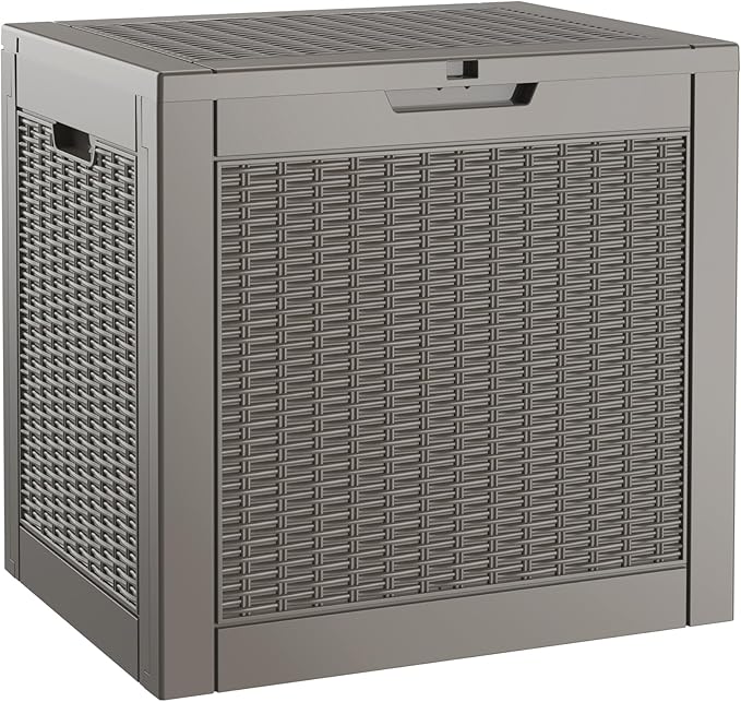 Outdoor Storage Box, 35 Gallon Resin Deck Boxes Outdoor Waterproof For Patio Furniture, Garden Tools, Pool Supplies, Lockable And UV Resistant (Rattan Gray)