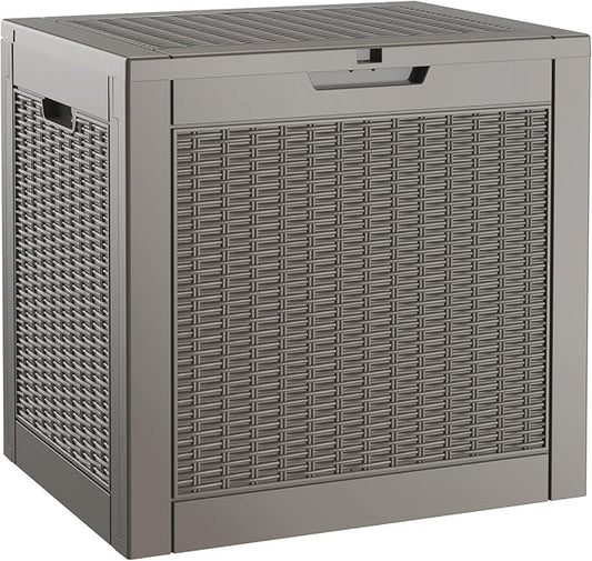 Outdoor Storage Box, 35 Gallon Resin Deck Boxes Outdoor Waterproof For Patio Furniture, Garden Tools, Pool Supplies, Lockable And UV Resistant (Rattan Gray)