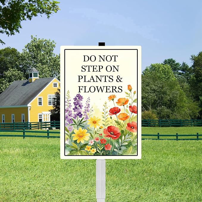 Do Not Step On Plants And Flower Yard Sign With Stakes Do Not Walk In Stay Out of Flowers Bed Signs Keep Off Wildflower Pollinator Habitat Reflective Rustproof Aluminium Garden Outdoor 8X12 IN