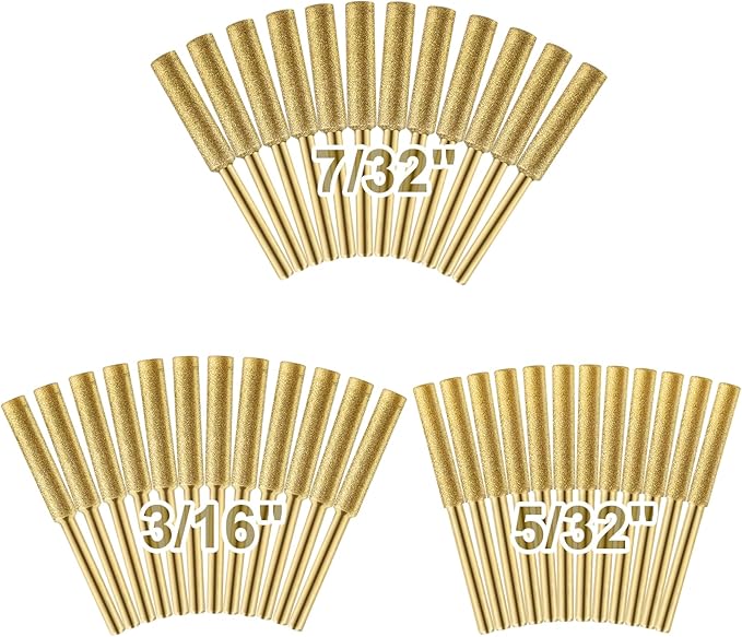 36pcs High Hardness Titanium Plated Chainsaw Sharpener Bits for Chain, Including 5/32''x 12, 3/16''x 12, 7/32''x 12pcs