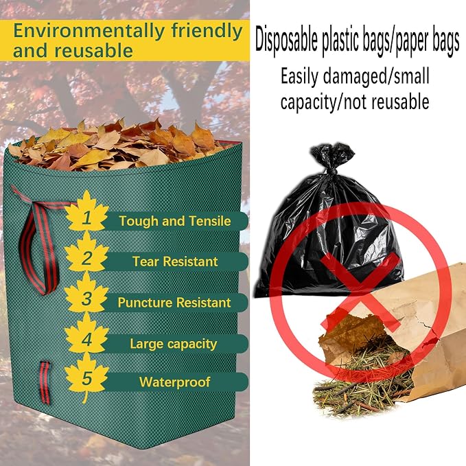 4 Pack 53 Gallon Dustpan Type Leaf Collector Bag lawn leaf bag holders, reusable and foldable canvas garden trash bags, lawn leaf containers