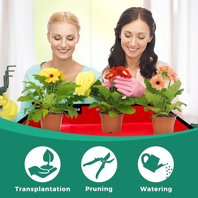 Plant Transplanting Mat - Thickened Waterproof Potting Mat, Succulent Gardening Mat, Portable Repotting Mat for Mess Control, Indoor Outdoor Use (PVC-Red Snowflake 27 x 27)