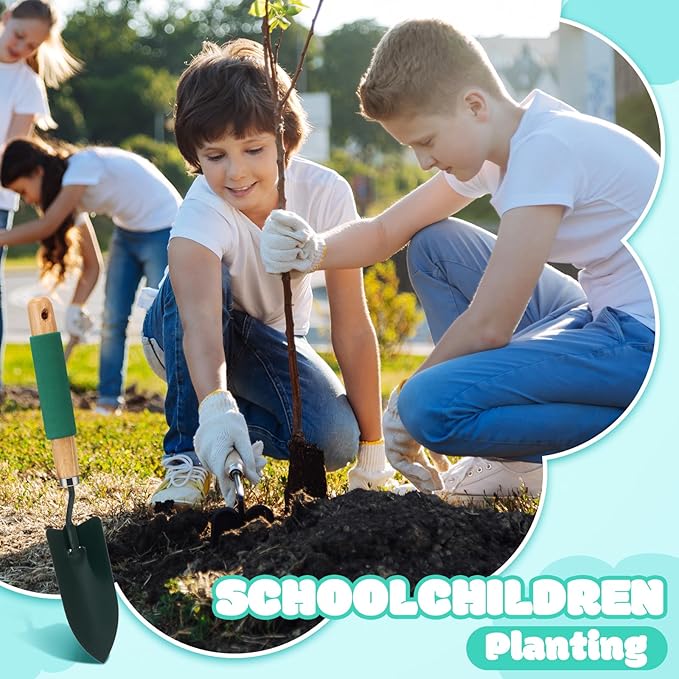 Lasnten 24 Pcs Garden Metal Shovel Digging Trowel Wood Handle Flower Soil Planting Tool for Community Volunteer Gardening Home Lawn Farm Flower Seed Plant Planting Weeding Gardening, green