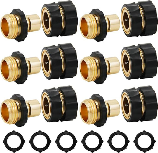 Triumpeek 3/4" Garden Hose Connector, 12 Pieces Garden Hose Quick Connect Fittings, Male and Female Quick Release Garden Hose Connector