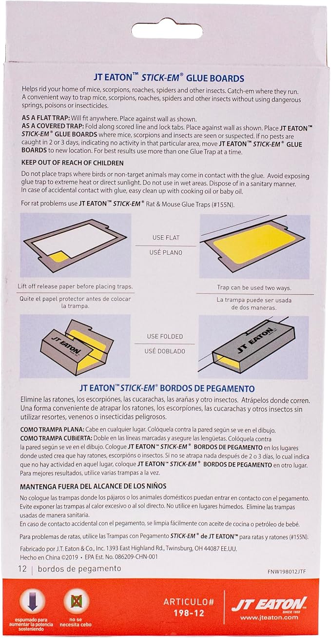 Stick-Em Mouse & Insect Glue Trap – Effective Indoor Rodent & Insect Control – Non-Toxic, Mess-Free Adhesive – Ideal for Mice, Spiders, and Crawling Insects – Easy to Use and Dispose