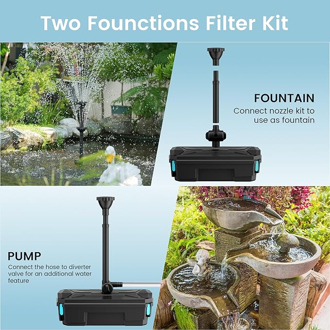 POPOSOAP Pond Filter Built-in 12W U-V Clarifier, 1200GPH Pond Filters for Outdoor Ponds, 4-Stage Biological Filtration for Koi Ponds, Outdoor Water Gardens up to 2000 Gallons P2390