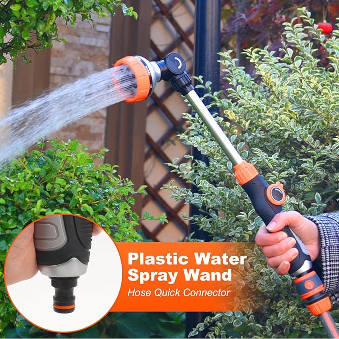 Watering Wand, 18.5 Inches Long Garden Hose Wand with 180° Swivel Head, 8 Spray Patterns, Adjustable Garden Sprayer Wand with Nozzle