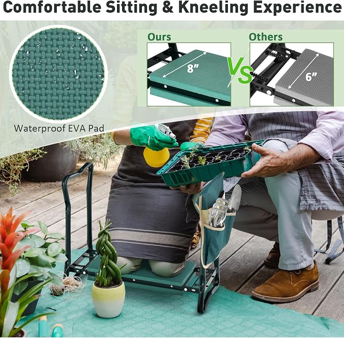 Giantex Garden Kneeler & Seat, Folding Gardening Stool, Portable Garden Bench with EVA Foam Pad, Heavy-Duty Metal Frame, Gardening Gift for Women Men Seniors (Holds 330 LBS) (with 1 Bags)