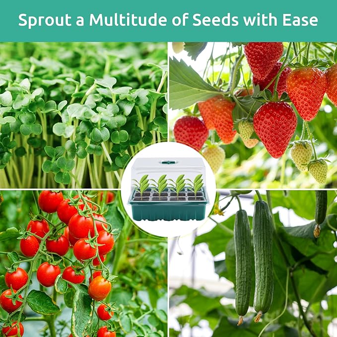 7 Packs Seed Starter Tray, 84 Separate Cells Seedling Starter Trays Kit with Humidity Dome and Base Indoor Greenhouse Mini Propagator, Reusable Seedling Tray for Plants Indoor-Clear
