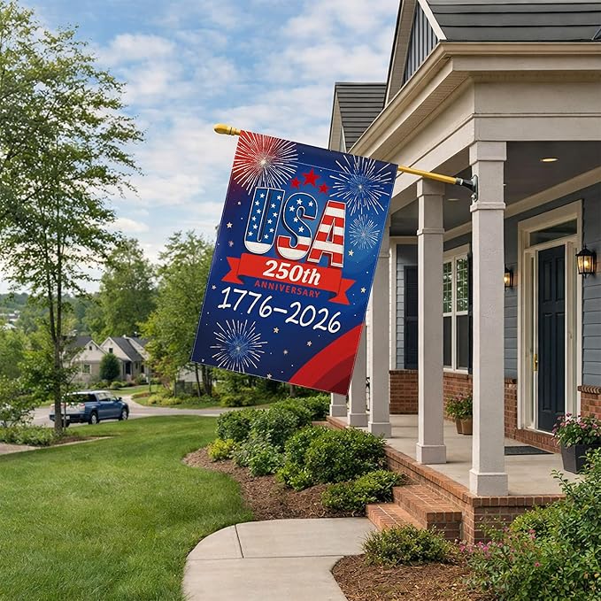 250 Anniversary USA Garden Flag, 250th Anniversary America Flag 1776-2026 Commemorative Patriotic 250 Year Banner 4th of July Yard Sign Double-Sided Waterproof Garden Flag 28x40 Inch